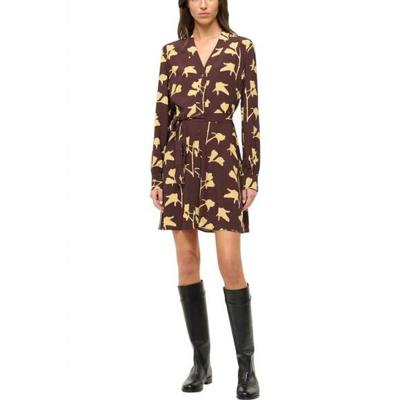 Staud Babs Flora Tie-Waist Shirt Dress in Earth Pressed Floral XS - Picture 2 of 5